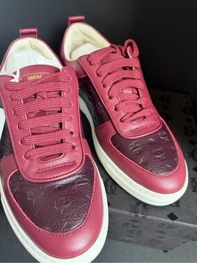 MCM Women's Burgundy Terrain and Deep Maroon Leather Sneakers
